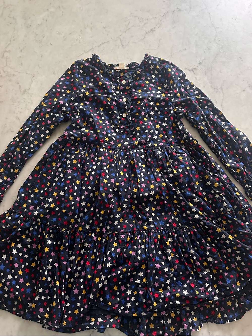 J Crew Girls Navy Star Print Long Sleeve Dress